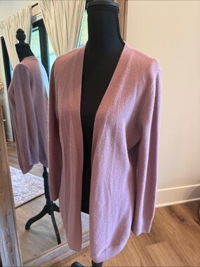 Soft Open-Front Women’s Cardigan Cashmere Sweater in Mauve Pink